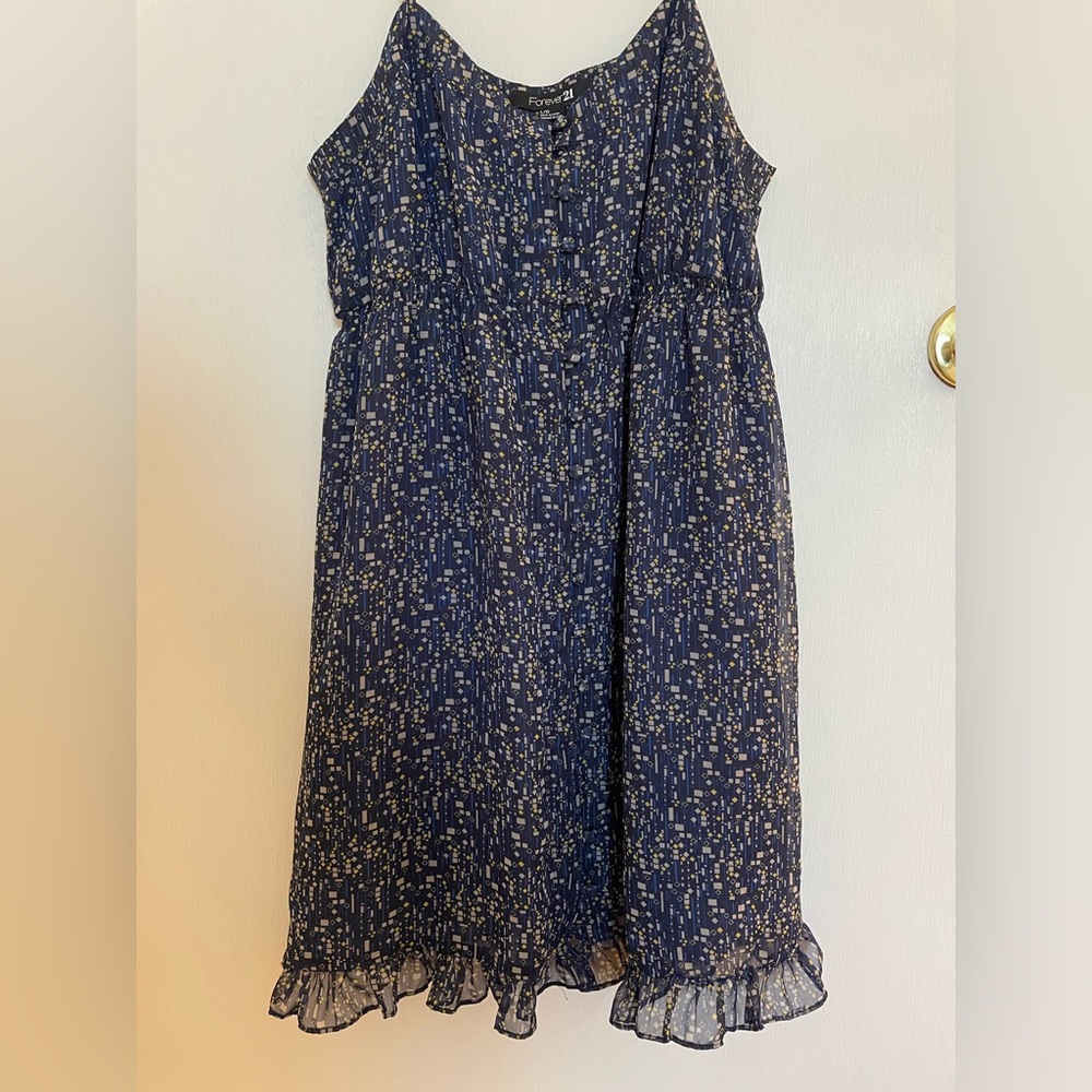 Blue, Yellow, and Beige Geometric Patterned Forever 21 Dress